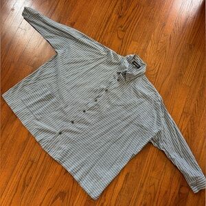 Eskandar Blue and White Striped Boxy Button Down